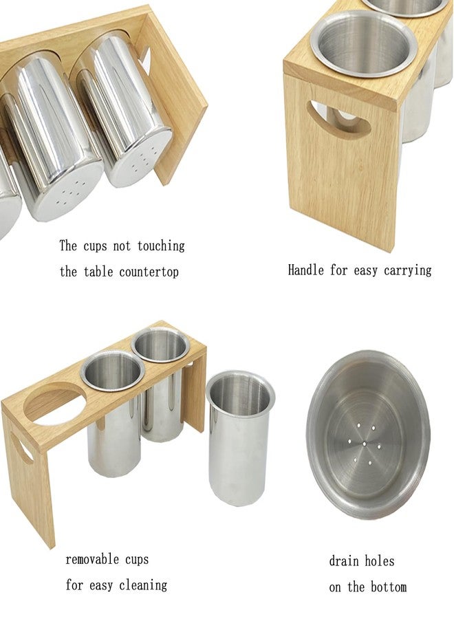 WSKC Flatware Caddy Stainless Steel Cutlery Holder with Wood Base - Image 4